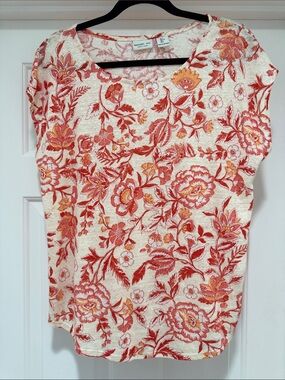 Rachel Zoe Cream, Red and Orange Floral Tee Large